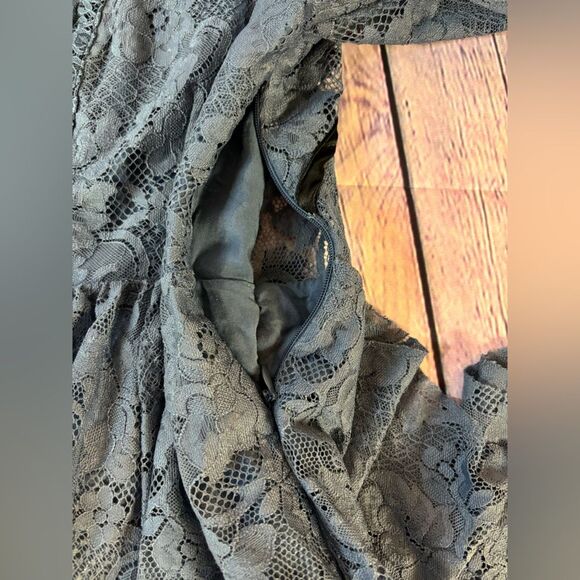 Free People Gilded Victorian Dusty Blue Black Satin Ribbon Trim Lace Dress S - Picture 5 of 16